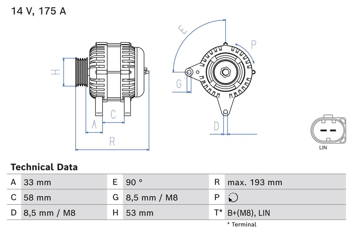 Bosch Alternator 14V 175A For A0009060922