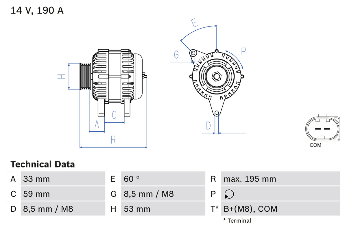 Bosch Alternator 14V 190A For A0009069305 A0009067703