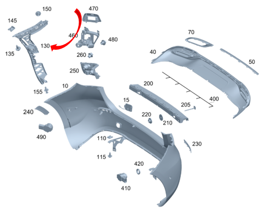 Merc Rear Bumper Lateral Support Left 177 885 0700