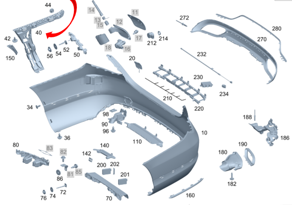 Merc Rear Bumper Lateral Support Right 205 880 1802