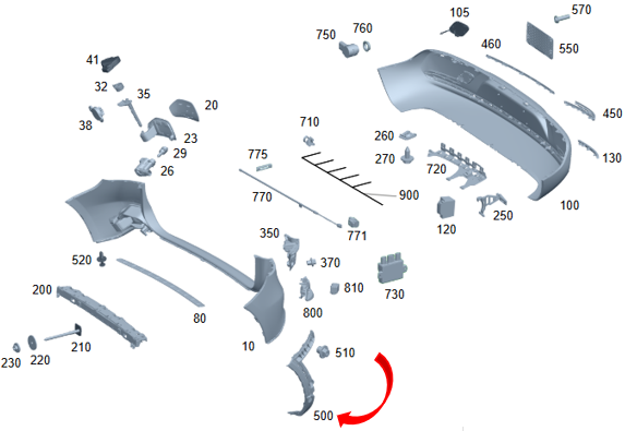 Merc Rear Bumper Lateral Support Left 247 885 1100