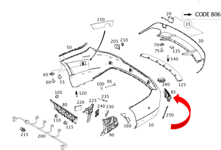 Merc Rear Left Bumper Bracket 117 885 0765