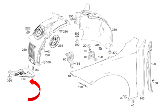 Merc Front Right Wheel Arch Cover 118 690 5001