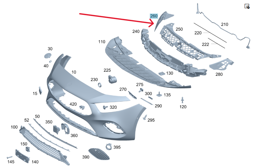 Merc Front Upper Right Basic Carrier Bumper 177 885 9602
