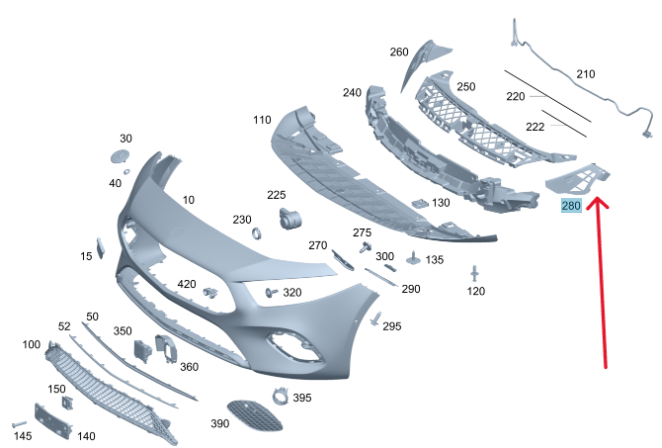 Merc Front Upper Right Basic Carrier Bumper 177 885 1800