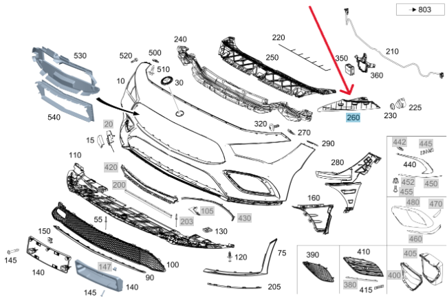 Merc Front Upper Right Basic Carrier Bumper 118 885 5000