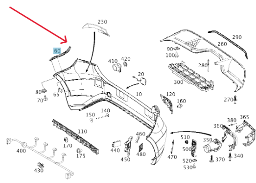 Merc Rear Right Bumper Mounting Rail 176 885 0121