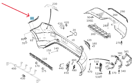 Merc Rear Left Bumper Mounting Rail 176 885 0021