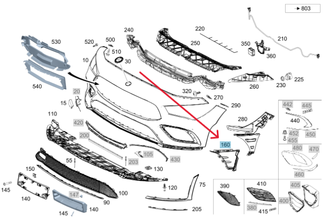 Merc Front Right Bumper Area Cover 118 885 4801