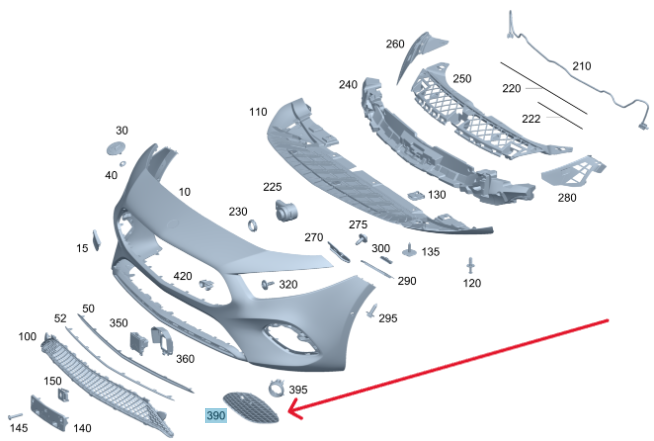 Merc Front Right Lower Bumper Area Cover 177 885 3200