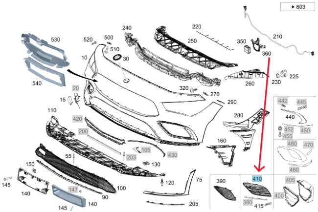 Merc Front Left Lower Bumper Area Cover 118 885 4501