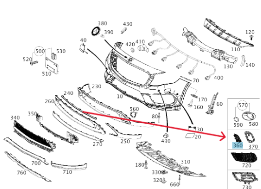 Merc Front Right Bumper Area Cover 156 885 3422