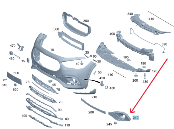 Merc Front Right Lower Outer Bumper Area Cover 247 885 0804