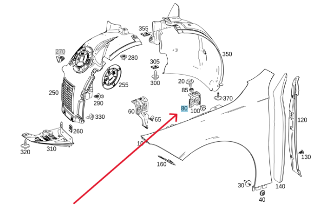 Merc Rear Left Bracket - Front Fender 177 880 2100