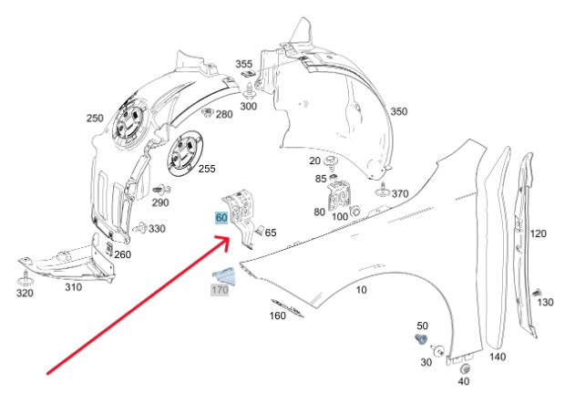 Merc Front Left Bracket - Front Fender 177 880 1900