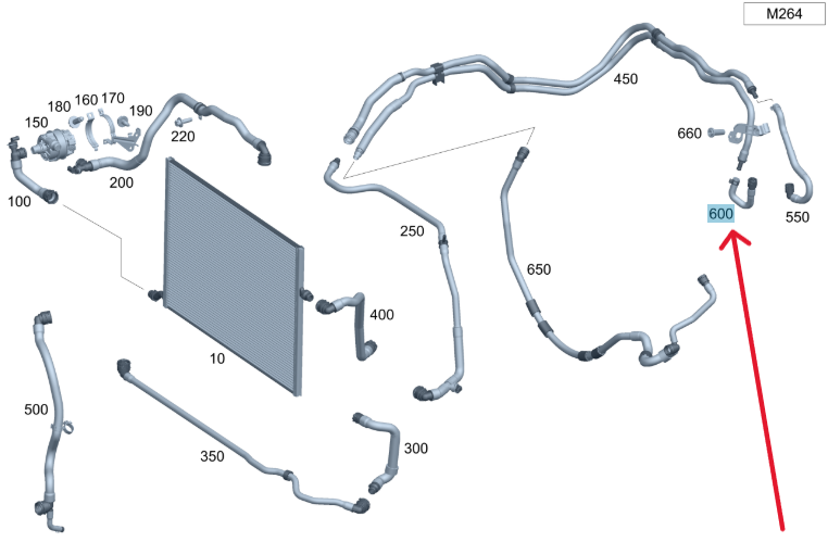 Merc Return Coolant Hose 205 501 0302