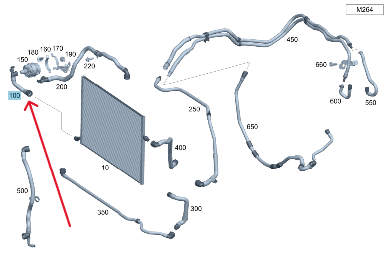 Merc Coolant Hose Low-temperature Cooler To Water Pump 205 501 3301