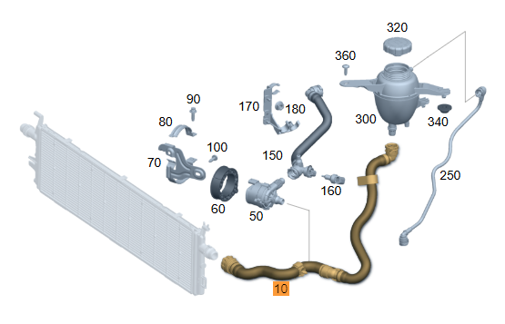 Merc Coolant Hose - Cooler to coolant pump and expansion reservoir 206 501 1900