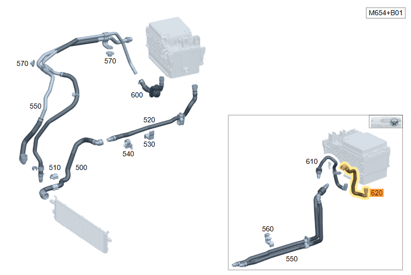 Merc Coolant Hose - Battery To Connecting Point 206 501 4300