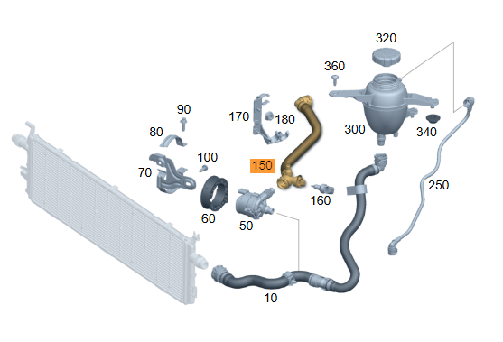 Merc Coolant Hose - Pump To Connecting Point 206 501 4900