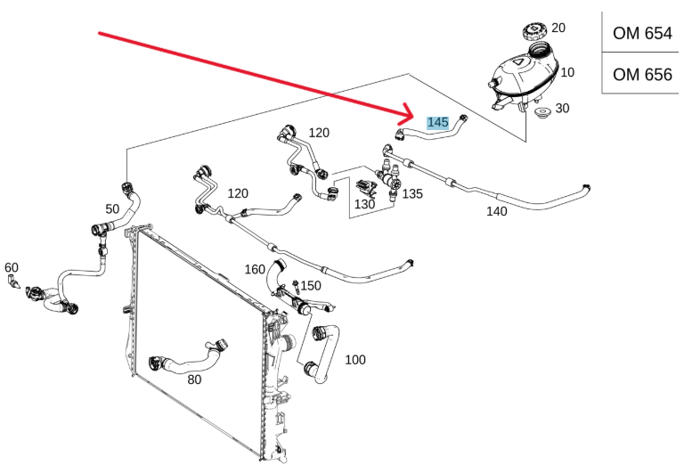 Merc Bleed Line - Valve To Engine 213 501 0401