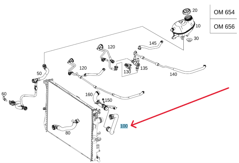 Merc Coolant Hose - From Left Cooler To Water Line 213 501 5201