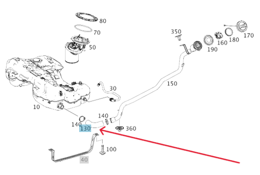 Merc Fuel Hose - Filler Neck To Fuel Tank 246 476 0075