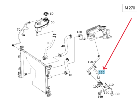Merc Coolant Line - Recirculating Pump To Engine 246 501 0458