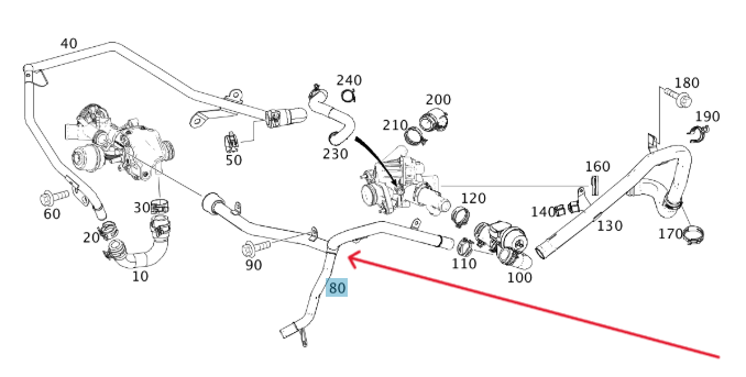 Merc Coolant Line - Oil / Water Heat Exchanger To Water Pump 270 200 0700