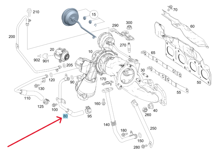 Merc Turbocharger Coolant Line - Feed Line 270 203 0800