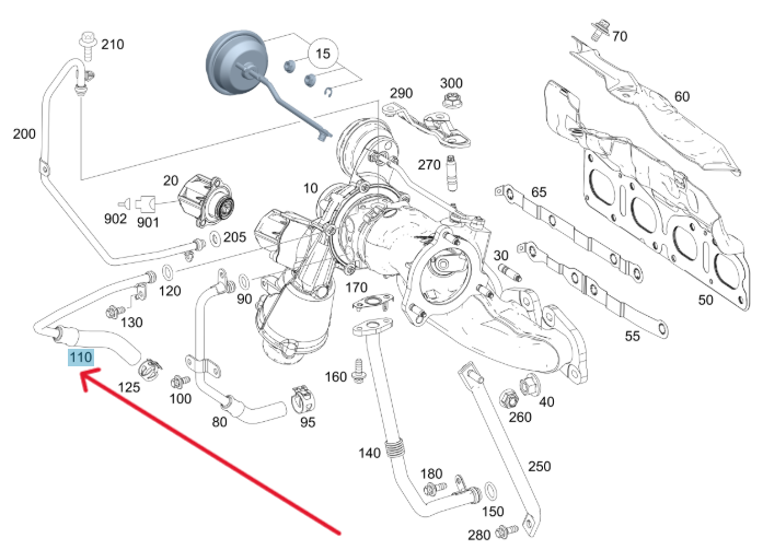 Merc Turbocharger Coolant Line - Retuen Line 270 203 0900