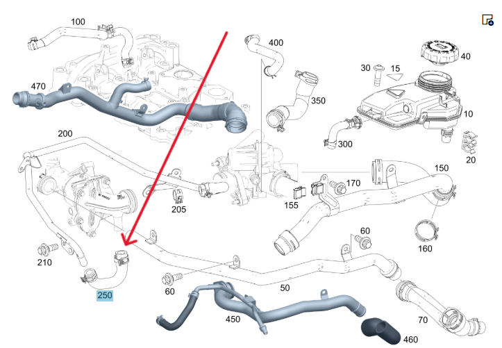 Merc Coolant Hose - Between Water Line And Water Pump 270 203 1582