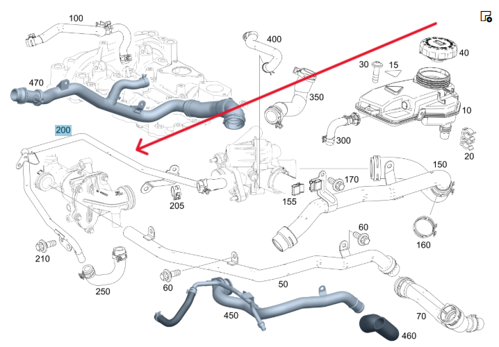 Merc Coolant Line - Oil / Water Heat Exchanger To Water Pump 270 200 0700