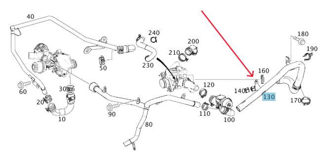 Merc Coolant Line - Between Thermostat And Cooler 270 203 2902