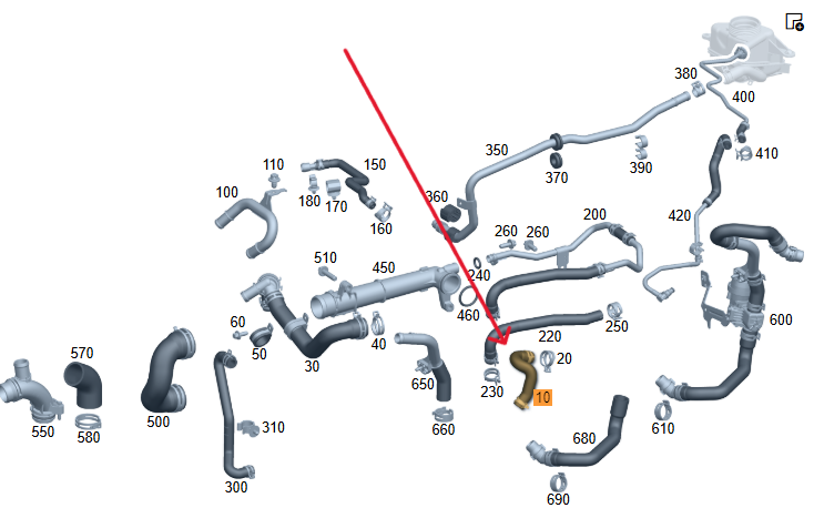 Merc Coolant Hose - To Heat Exchanger 274 200 1382