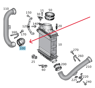 Merc Boot - Right Charge Air Line To Charge Air Cooler 276 094 1391
