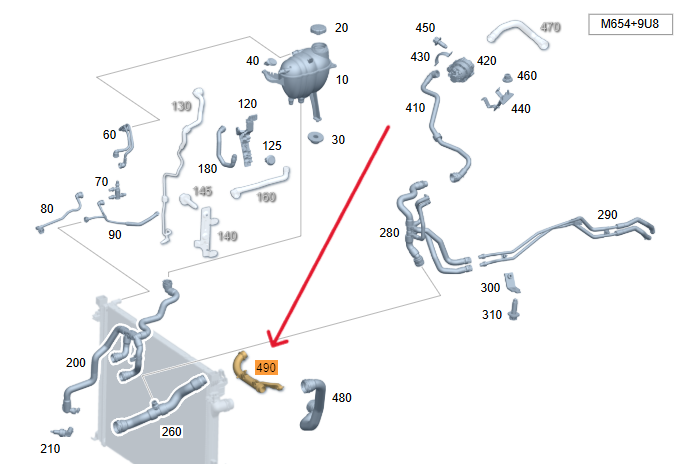 Merc Water Line - Connecting Point To Thermostat 654 203 1302